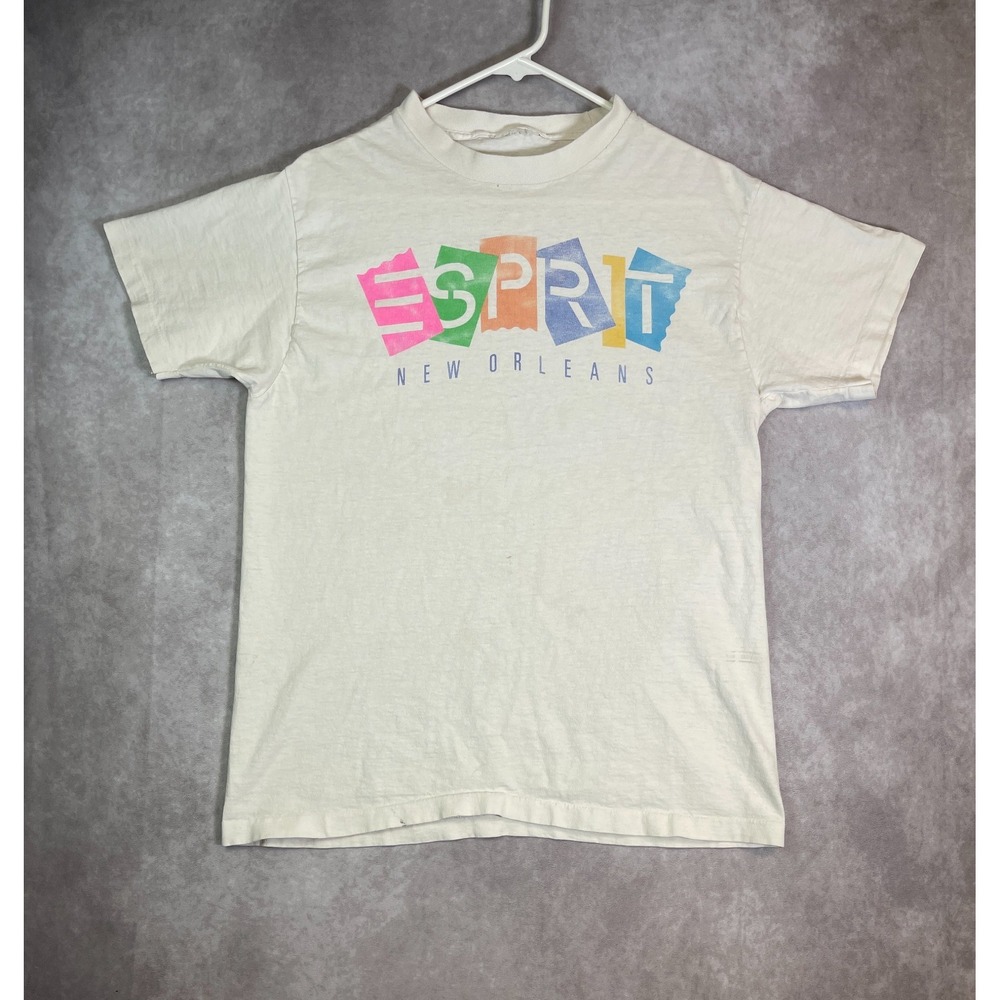 VINTAGE Espirit New Orleans Shirt Adult Medium White Tee Single Stitch Faded 80s